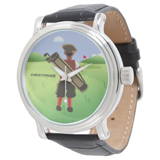 Fun Personalised Golfer on golf course Watch (Angled)