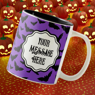 Fun Personalised Halloween Purple Black Bat Two-Tone Coffee Mug