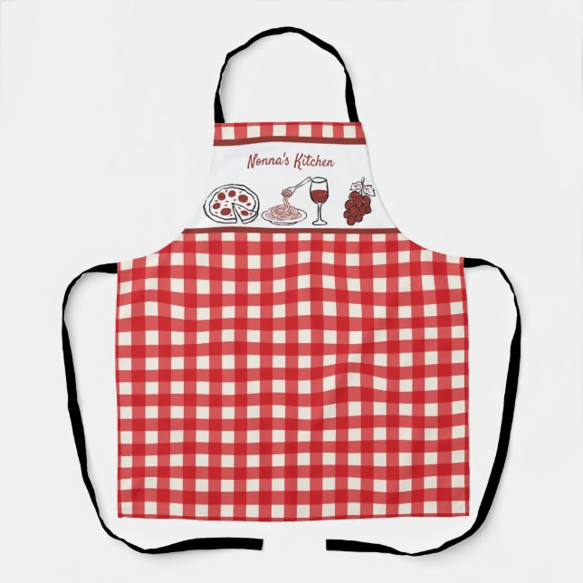Fun Personalised Italian Red Gingham Cooking  Apron (Front)