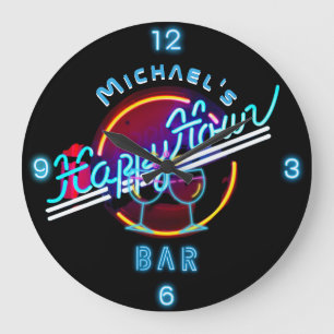 Fun Personalised Mancave Bar Den Happy Hour Large Clock