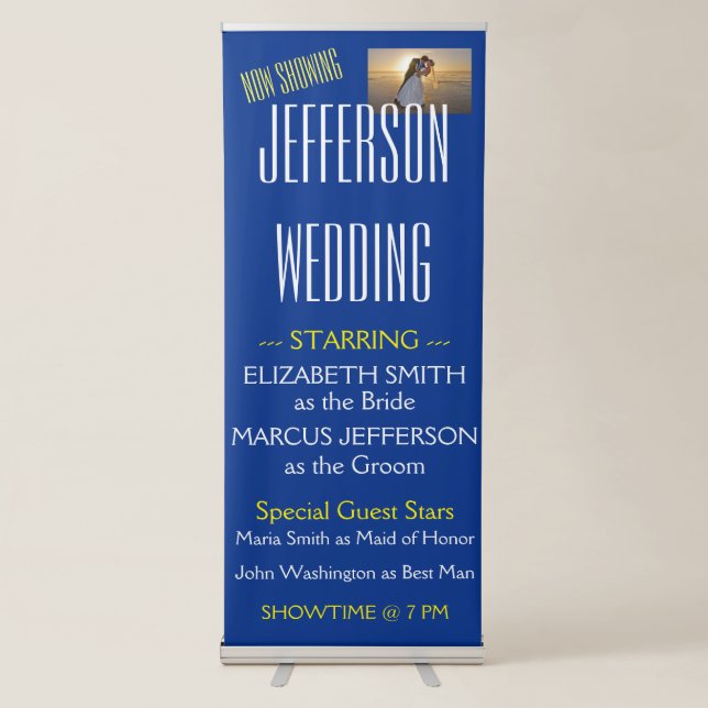 Fun Personalised Movie Theme Wedding Retractable Banner (Front)