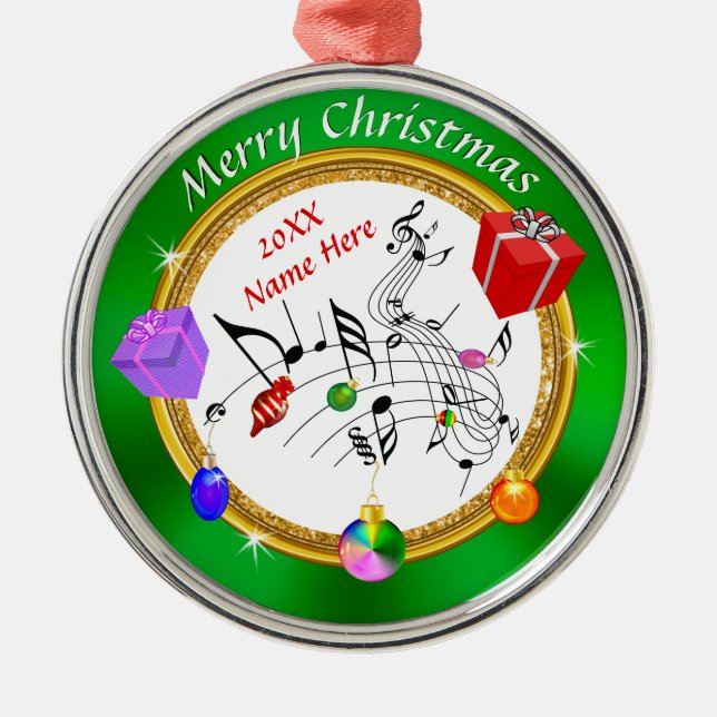 Fun Personalised Music Note Christmas Ornaments (Front)