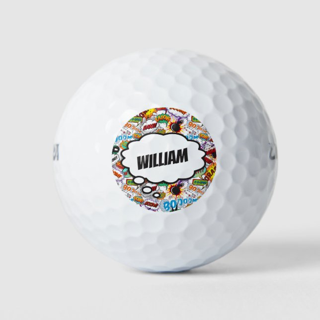 Fun Personalised Name Comic Book Golf Balls (Front)