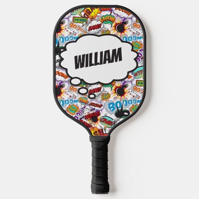 Fun Personalised Name Comic Book Pickleball Paddle (Front)