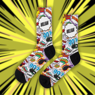 Fun Personalised Name Comic Book Socks