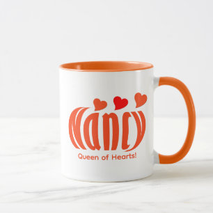 Fun Personalised "Nancy" and Orange and Red Hearts Mug