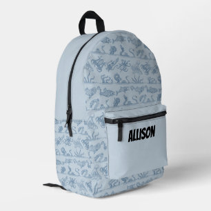 Fun Personalised Pastel & Navy Blue Sea Monster Printed Backpack