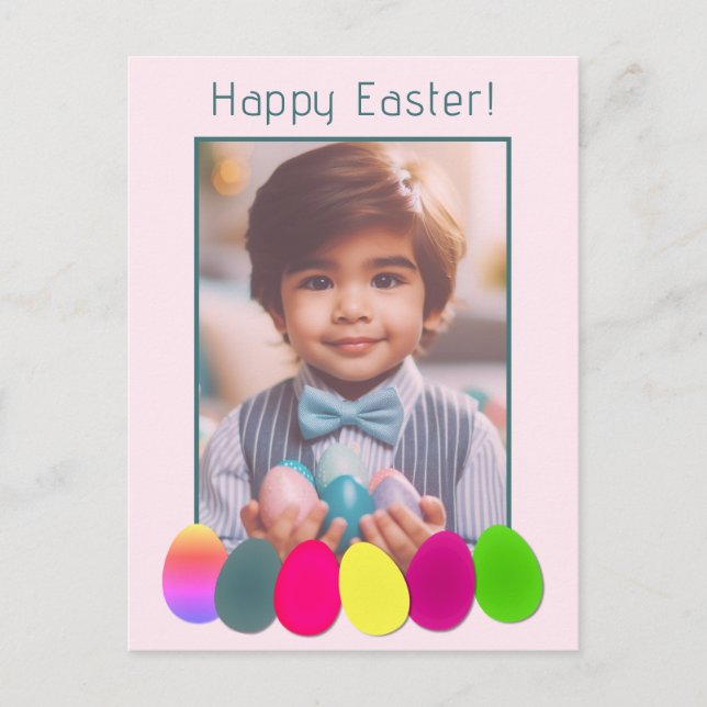 Fun Personalised Photo Coloured Eggs Happy Easter  Postcard (Front)