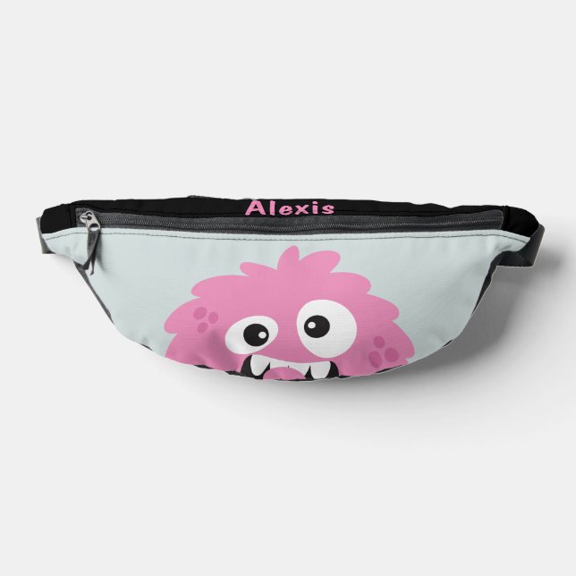 Fun Personalised Pink Monster Kid's Fanny Pack (Lay Down)