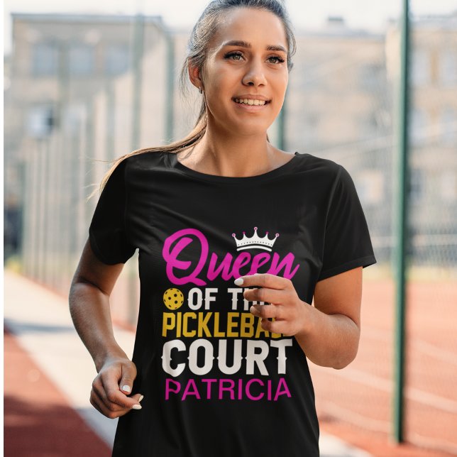 Fun Personalised Queen of the Pickleball Court T-Shirt (Customize by adding the name of the 'Queen of the Pickleball Court')