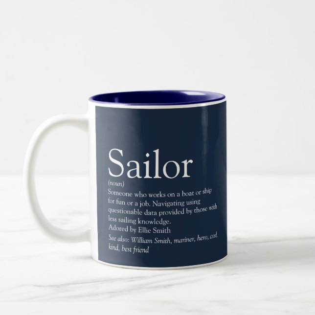 Fun Personalised Sailor Definition Navy Blue  Two-Tone Coffee Mug (Left)