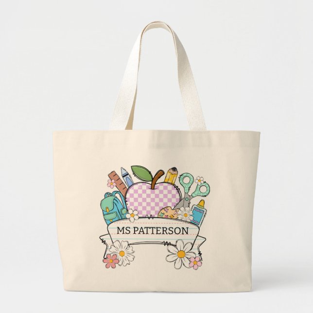 Fun Personalised Teacher  Large Tote Bag (Front)