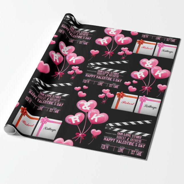 Fun Personalised Valentine's Day Wrapping Paper (Unrolled)