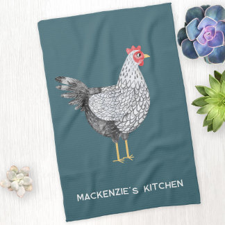 Fun Personalised Watercolor Wyandotte Chicken Tea Towel