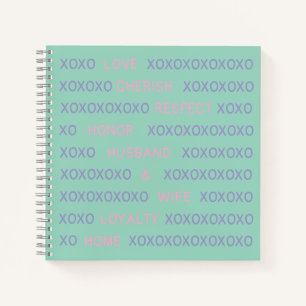 Fun, Personalised XO Husband, Wife Names Pink Blue Notebook