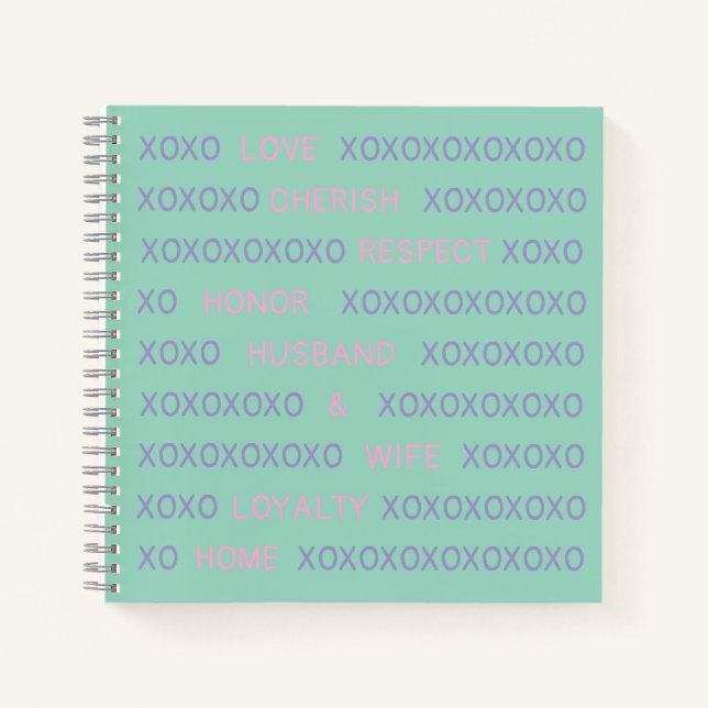 Fun, Personalised XO Husband, Wife Names Pink Blue Notebook (Front)
