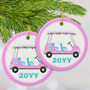 Fun Personalized Pink Golf Cart Holiday Lights  Ceramic Tree Decoration