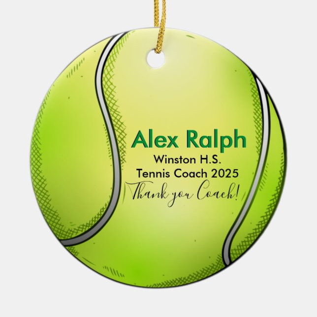 Fun Personalized Tennis Ball shaped Ceramic Tree Decoration (Front)