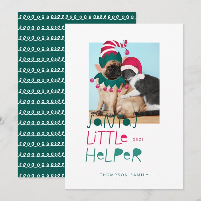 Fun Pet Christmas Santas Little Helper Elf & Santa Holiday Card (Front/Back)