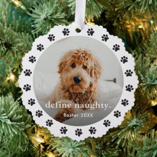 Fun Pet Paw Print Naughty Photo Christmas Holiday Tree Decoration Card