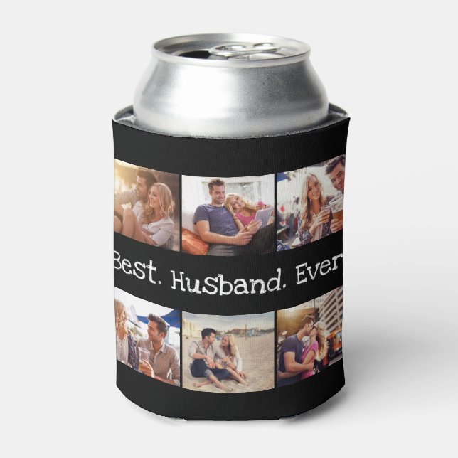 Fun Photo Best Husband Collage Personalised Black Can Cooler (Can Front)