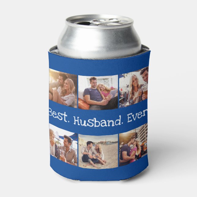 Fun Photo Best Husband Collage Personalised Blue Can Cooler (Can Front)