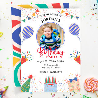 Fun Photo Birthday party colorfull ballons  Invitation