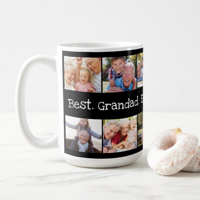 Fun Photo Collage Best Grandad Ever Black White  Coffee Mug (With Donut)