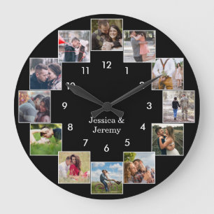 Fun Photo Collage Couple's Black Large Clock
