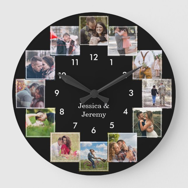 Fun Photo Collage Couple's Black Large Clock (Front)