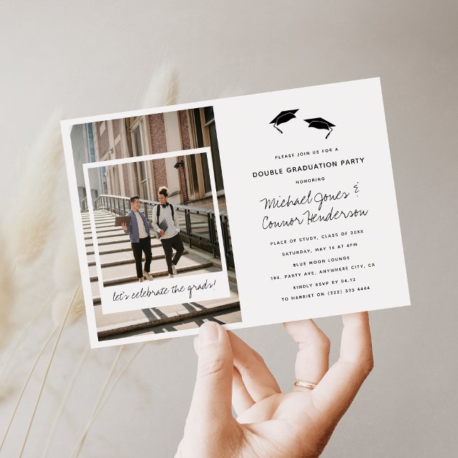 Fun Photo Collage Double Graduation Party Invitation (Creator Uploaded)