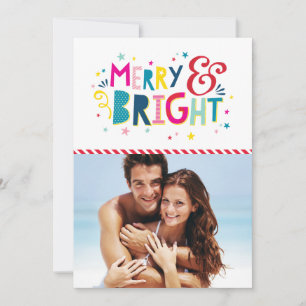 FUN PHOTO HOLIDAY merry & bright colourful type Card
