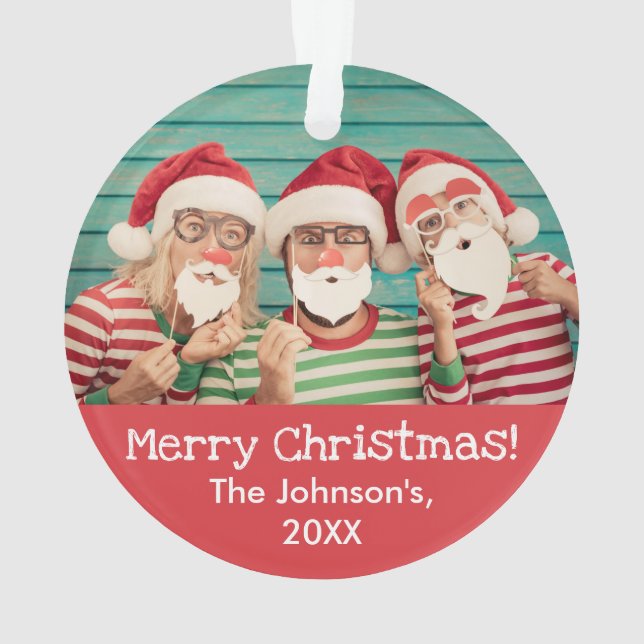 Fun Photo on Front and Back Rustic Red Christmas Ornament (Back)