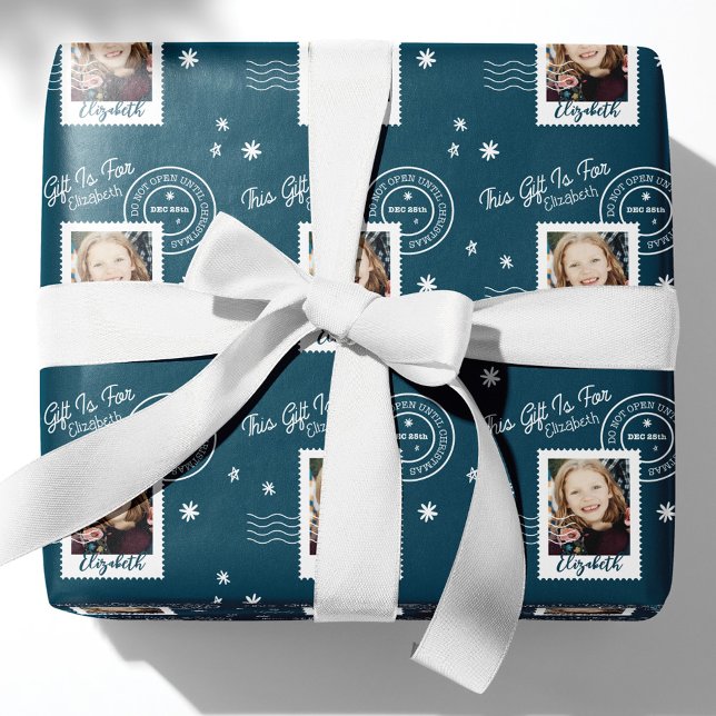 Fun Photo Stamp Gift Identifier Open On Christmas  Wrapping Paper (Creator Uploaded)