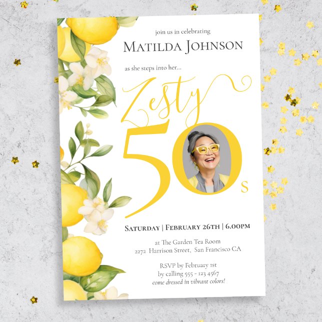Fun Photo Zesty Lemon 50th Birthday Party Invitation (Mockup View)
