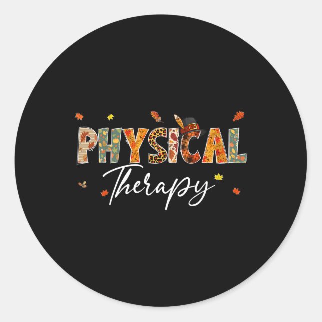 Fun Physical Therapy Pumpkin Autumn Tree Fall Leav Classic Round Sticker (Front)