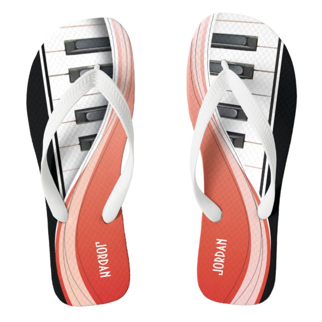 Fun Piano Design With Red Swoosh Flip Flops (Footbed)