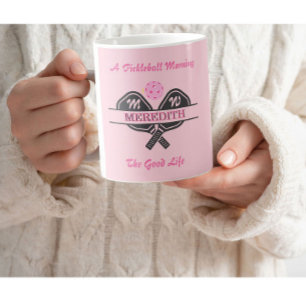 Fun Pickleball Gal Paddles Custom Name Monogram Coffee Mug