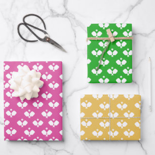 Fun Pickleball Paddles and Ball Pink Green Yellow Wrapping Paper Sheet