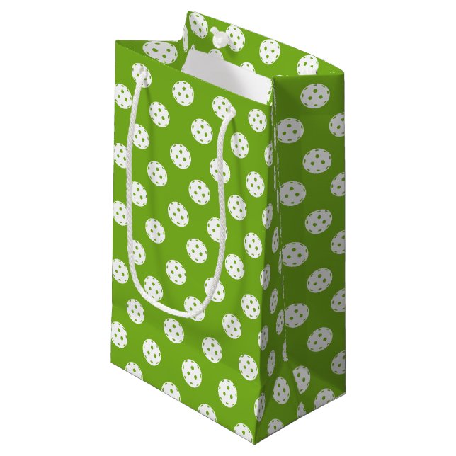 Fun Pickleball Pattern Green White Sports Balls Small Gift Bag (Front Angled)