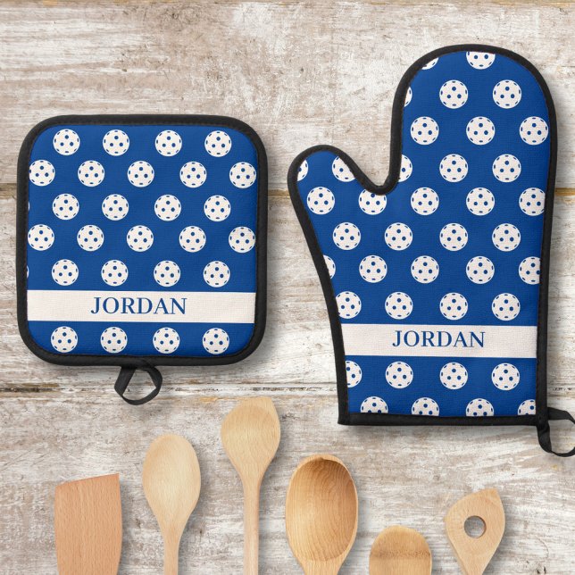 Fun Pickleball Pattern Player Gift Add Custom Text Oven Mitt & Pot Holder Set (Creator Uploaded)