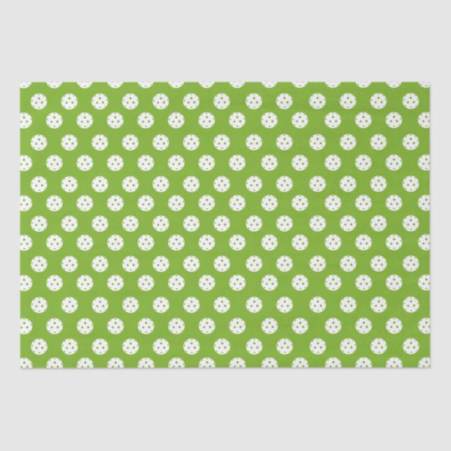 Fun Pickleball Pattern White Green Sports Balls Tissue Paper (Front)