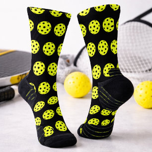 Fun Pickleball Pattern Yellow Novelty Socks