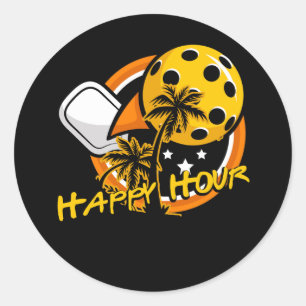 Fun Pickleball Retirement Happy Hour Huge Pickleba Classic Round Sticker