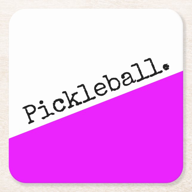 Fun PICKLEBALL Text Bright Pink White Colour Block Square Paper Coaster (Front)