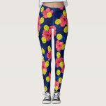 Fun Pickleball Tropical Red Hibiscus Flower Sports Leggings<br><div class="desc">Take your game up a notch with these fun pickleball leggings featuring yellow pickleballs set against a background of a red hibiscus flowers and blue palm leaves and ferns.  Great for everyday rec play,  tournament play or just running around town.</div>