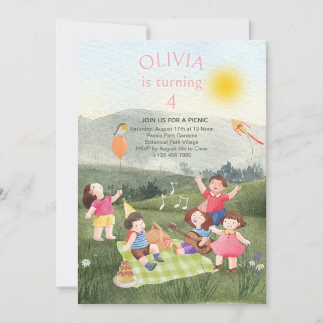 Fun Picnic Birthday Girl Garden Party Invitation (Front)