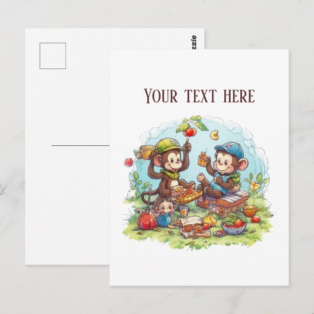 Fun picnic monkeys add text  postcard (Front/Back)
