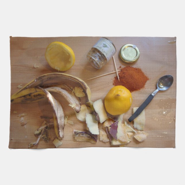 fun picture of cooking ingredientsfor dinner tea towel (Horizontal)