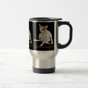 fun picture of itchy dog scratching with slogan travel mug